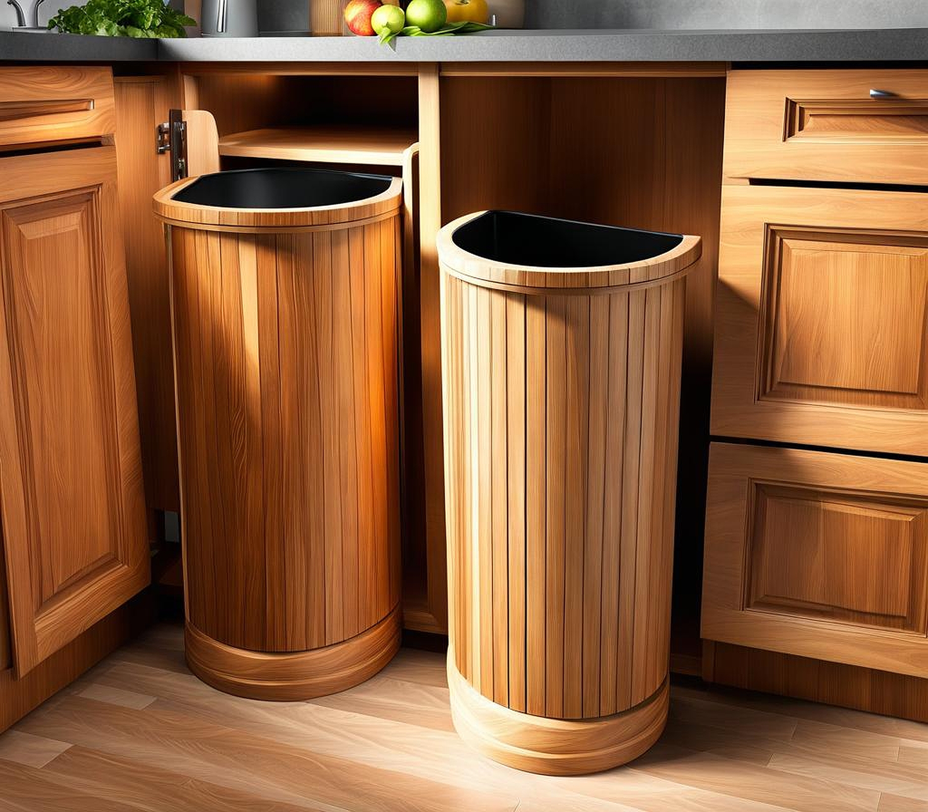 Wooden Trash Bins for Kitchen Elegance