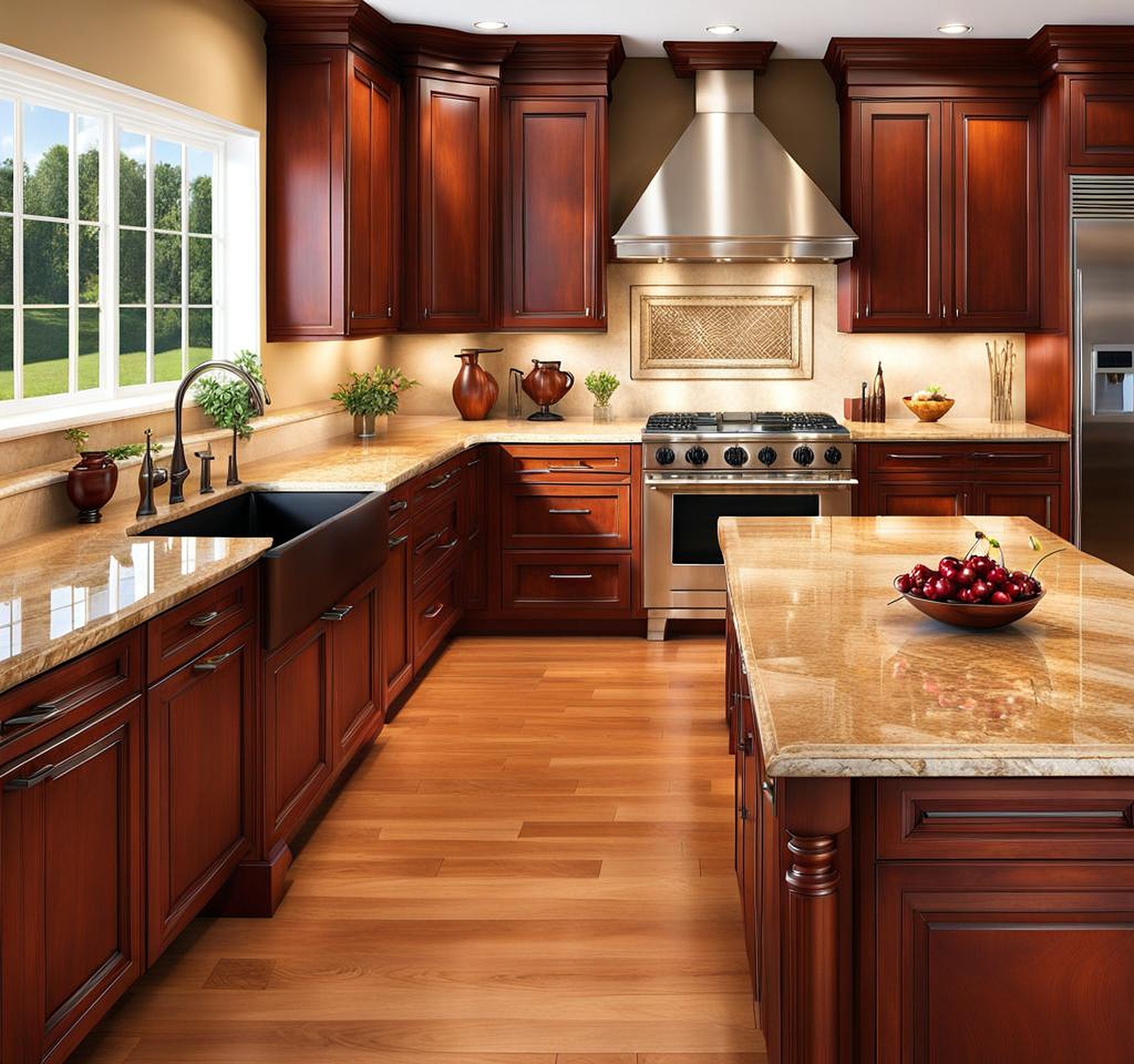 cherry cabinets in kitchen