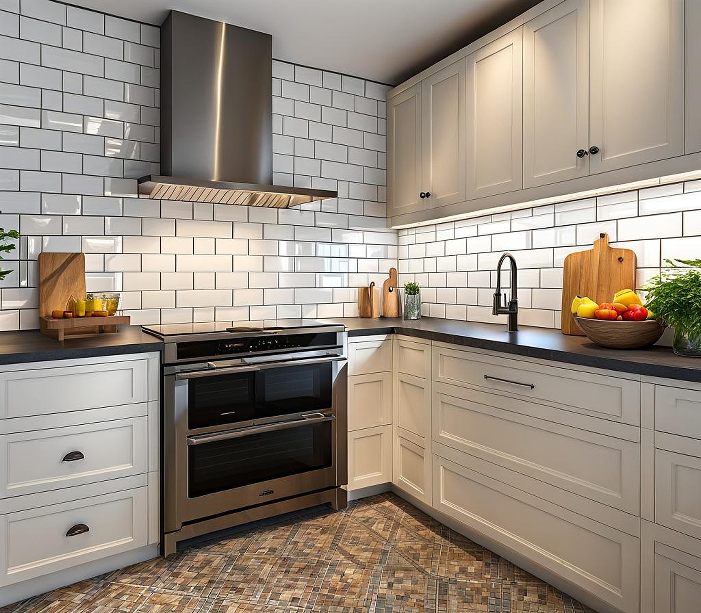 Subway Tile with Dark Grout Kitchen and Porcelain Tiles