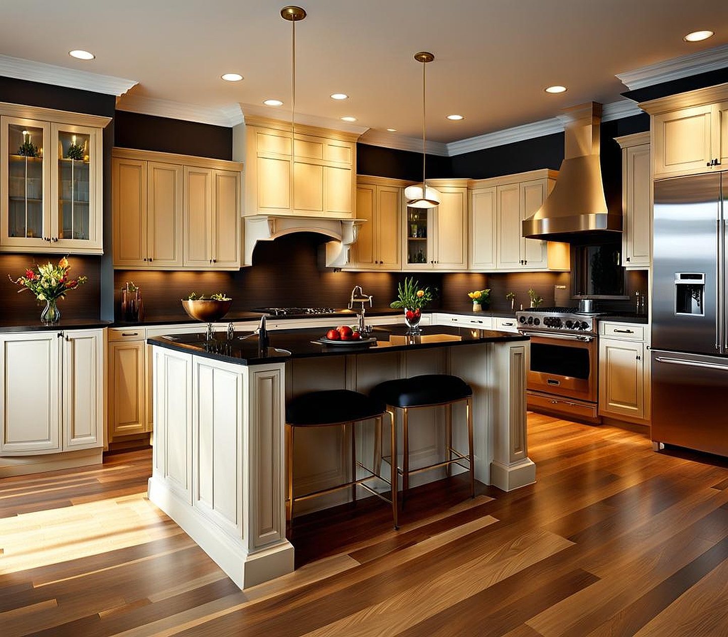 Unifying Light Cabinets with Dark Countertops for a Harmonious Kitchen Space