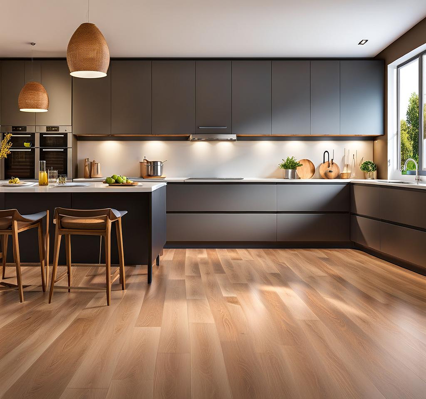 kitchen with laminate flooring