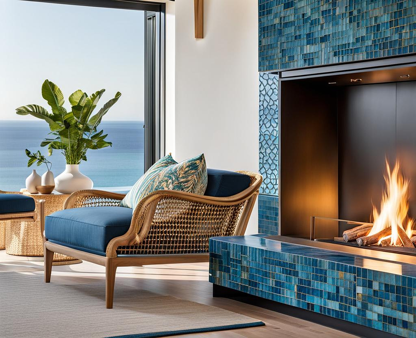 Modern Coastal Fireplace Ideas with Coastal Colors and Patterns