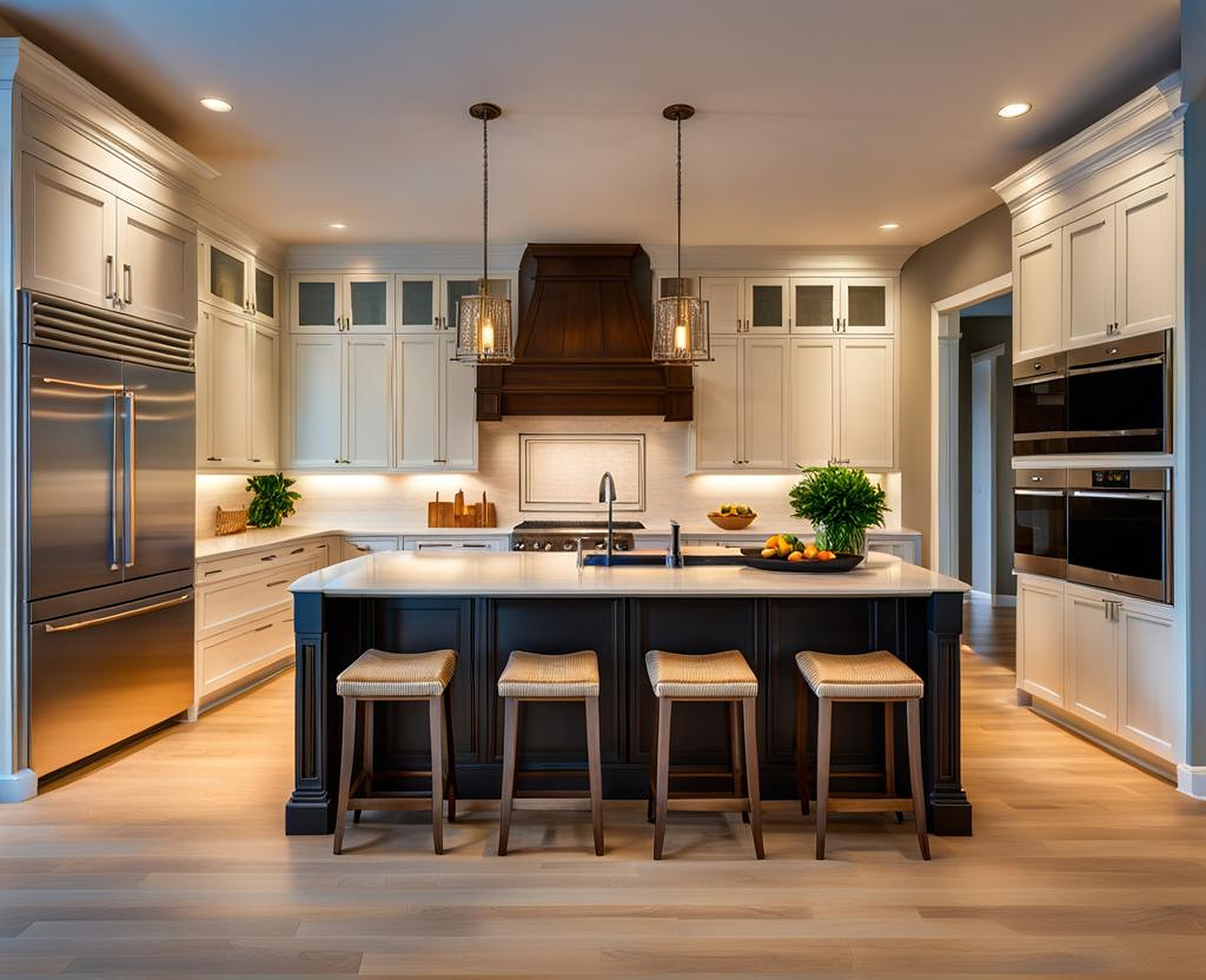 Kitchen Island Around Pillar Layouts for a Cozy and Elegant Look