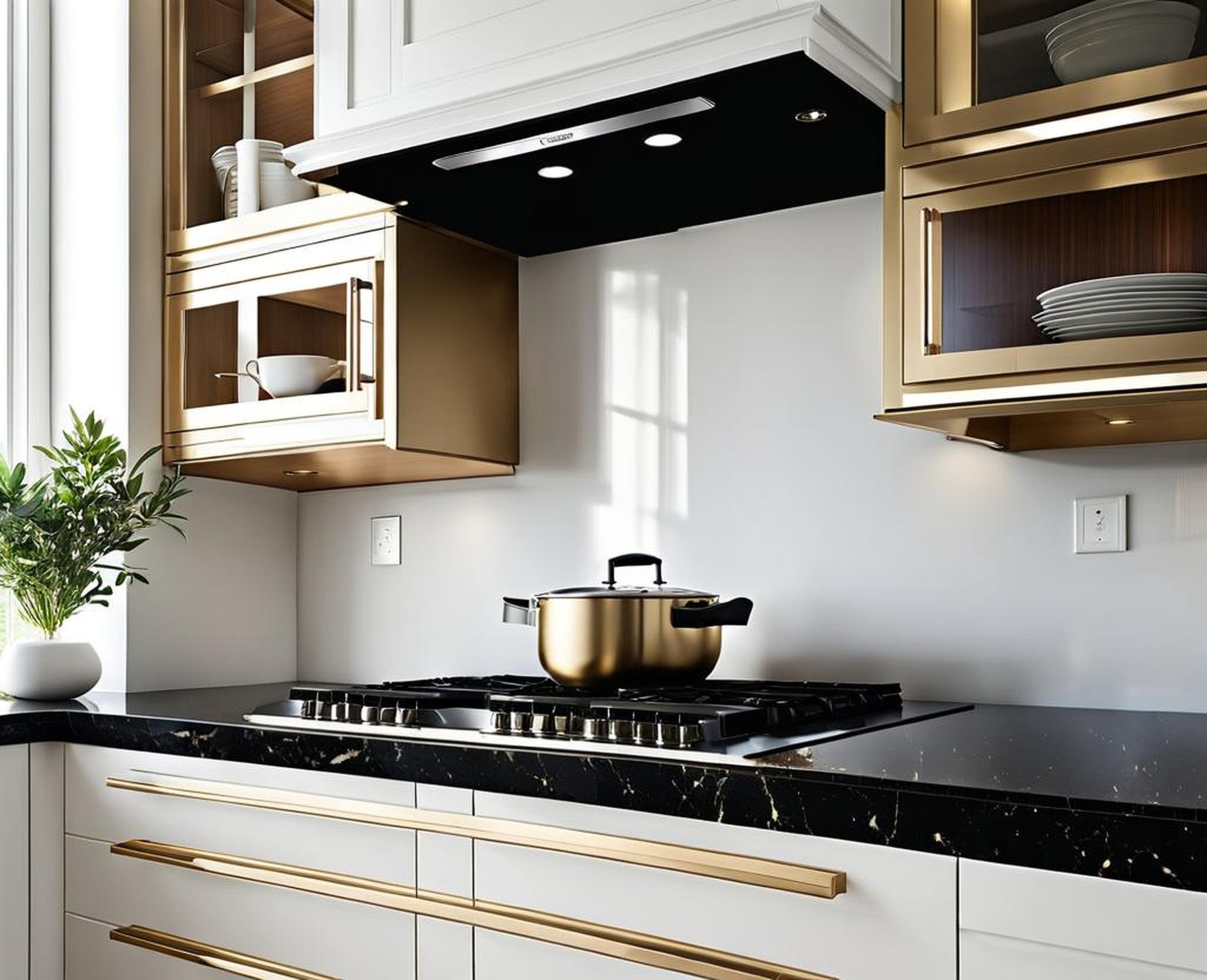 Modern White Cabinets with Black Granite Countertops for a Sleek Aesthetic