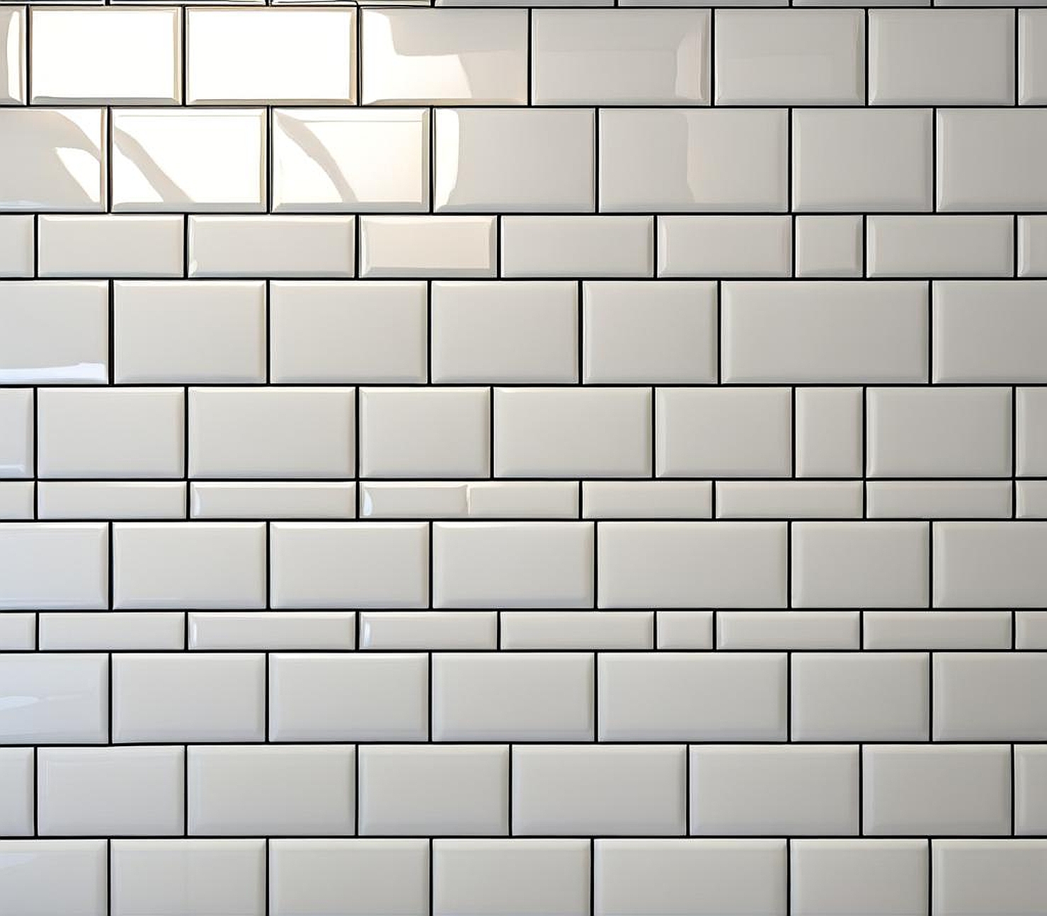 white subway tiles with black grout