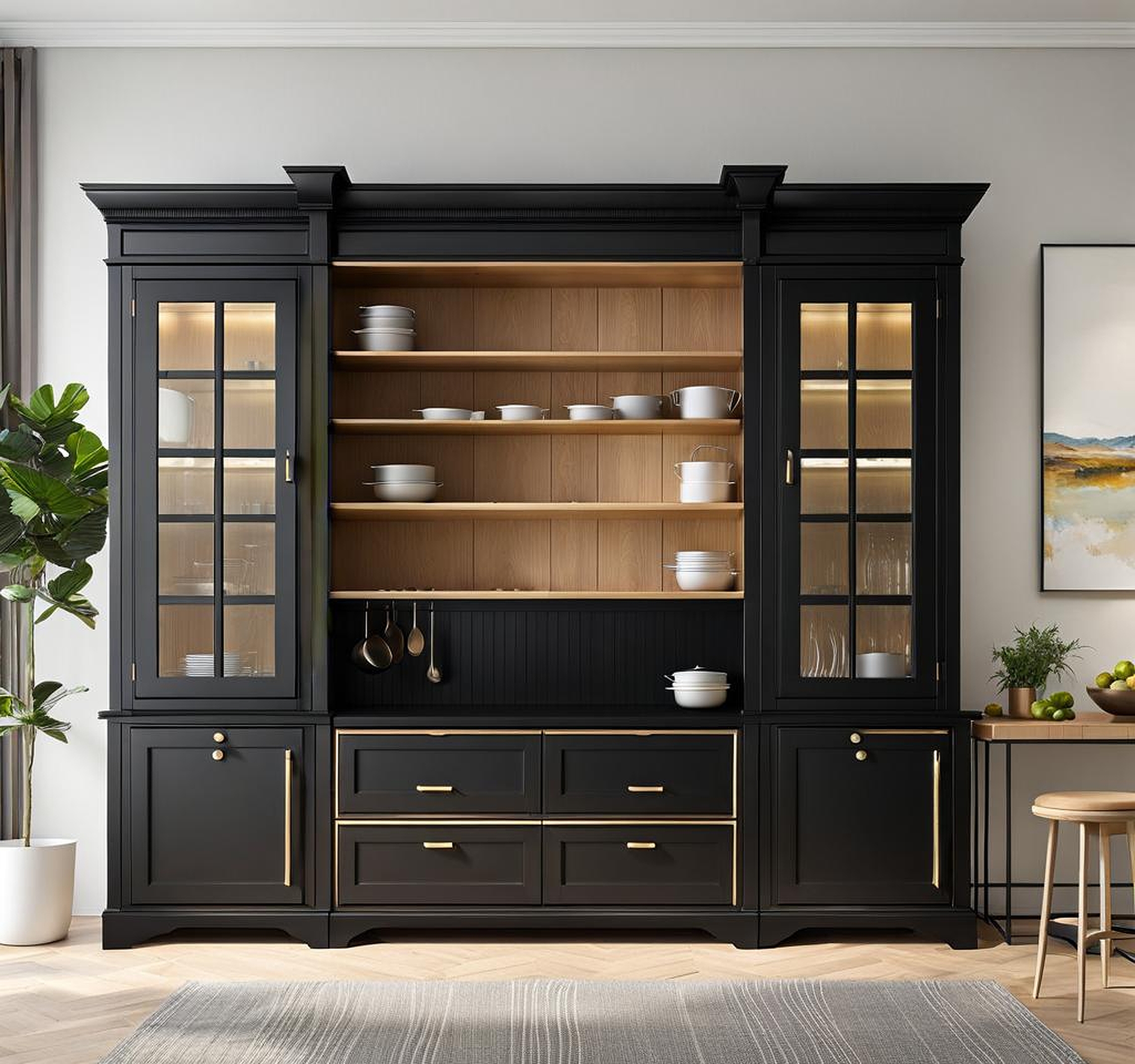 Stylish Black Hutch for Modern Kitchens