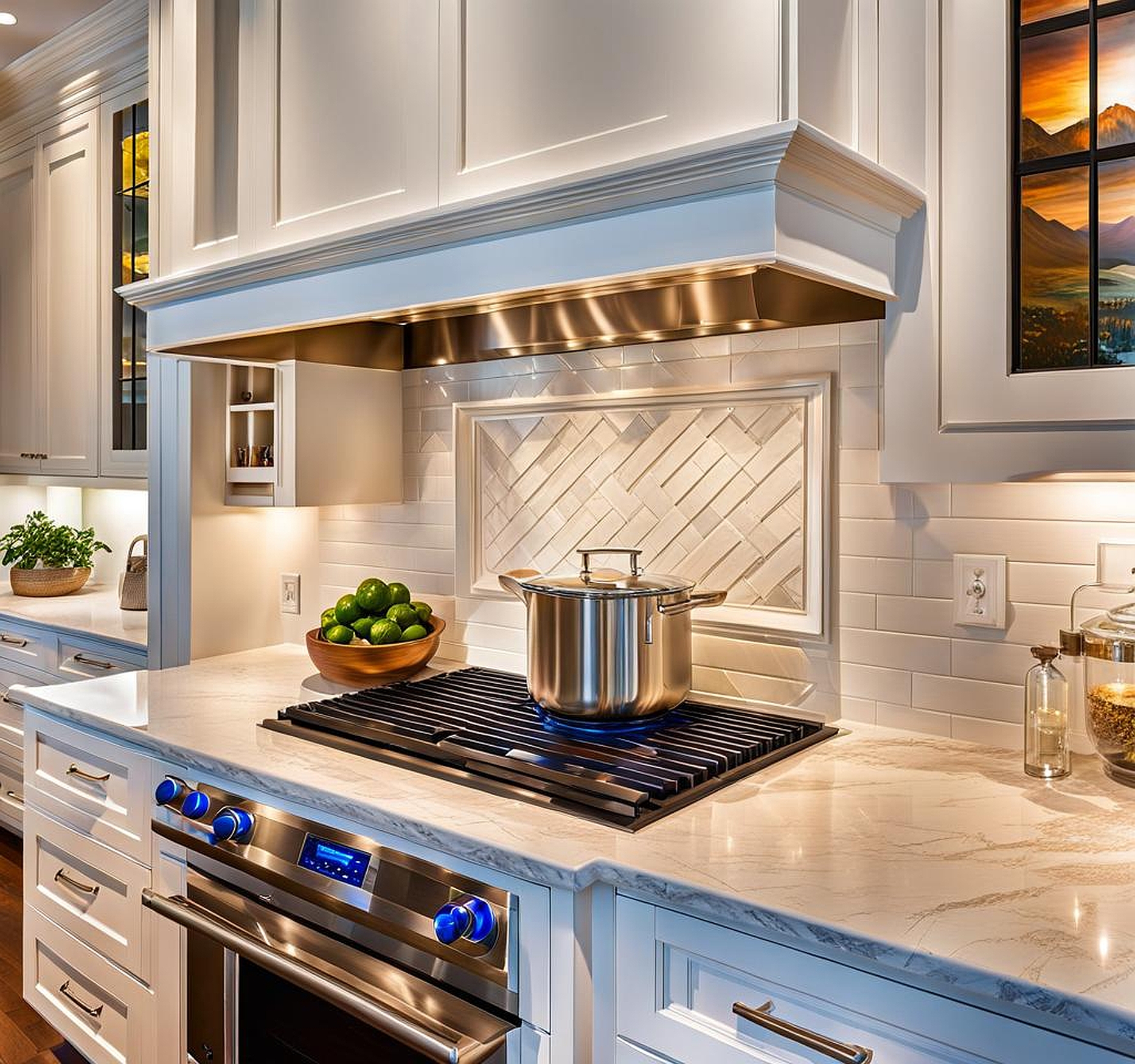 Brushed Nickel Hardware Complements White Cabinets Beautifully