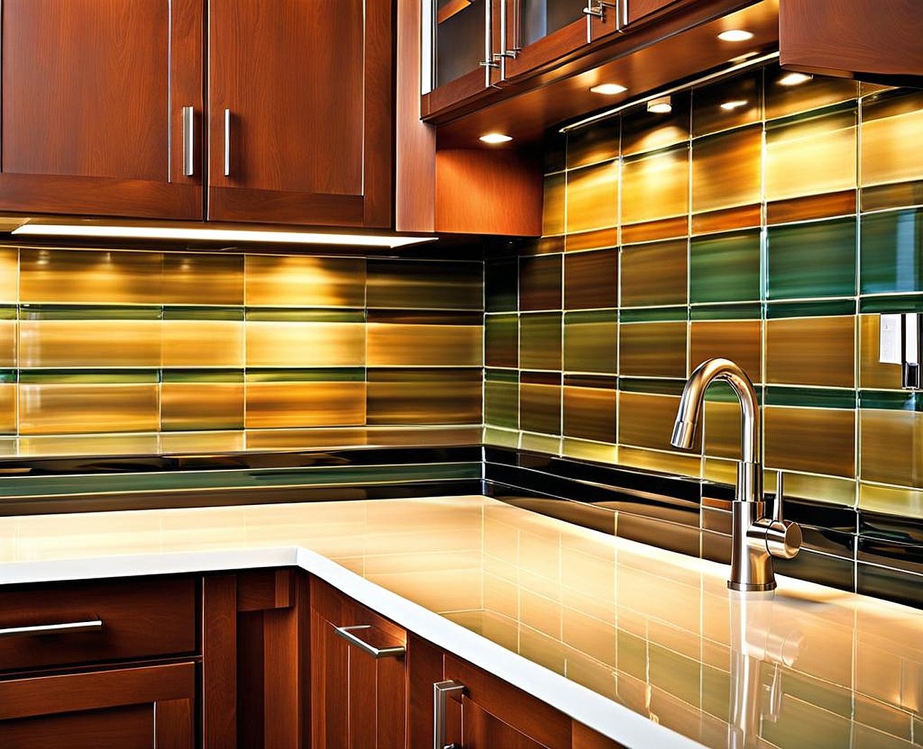 contemporary glass tile backsplash