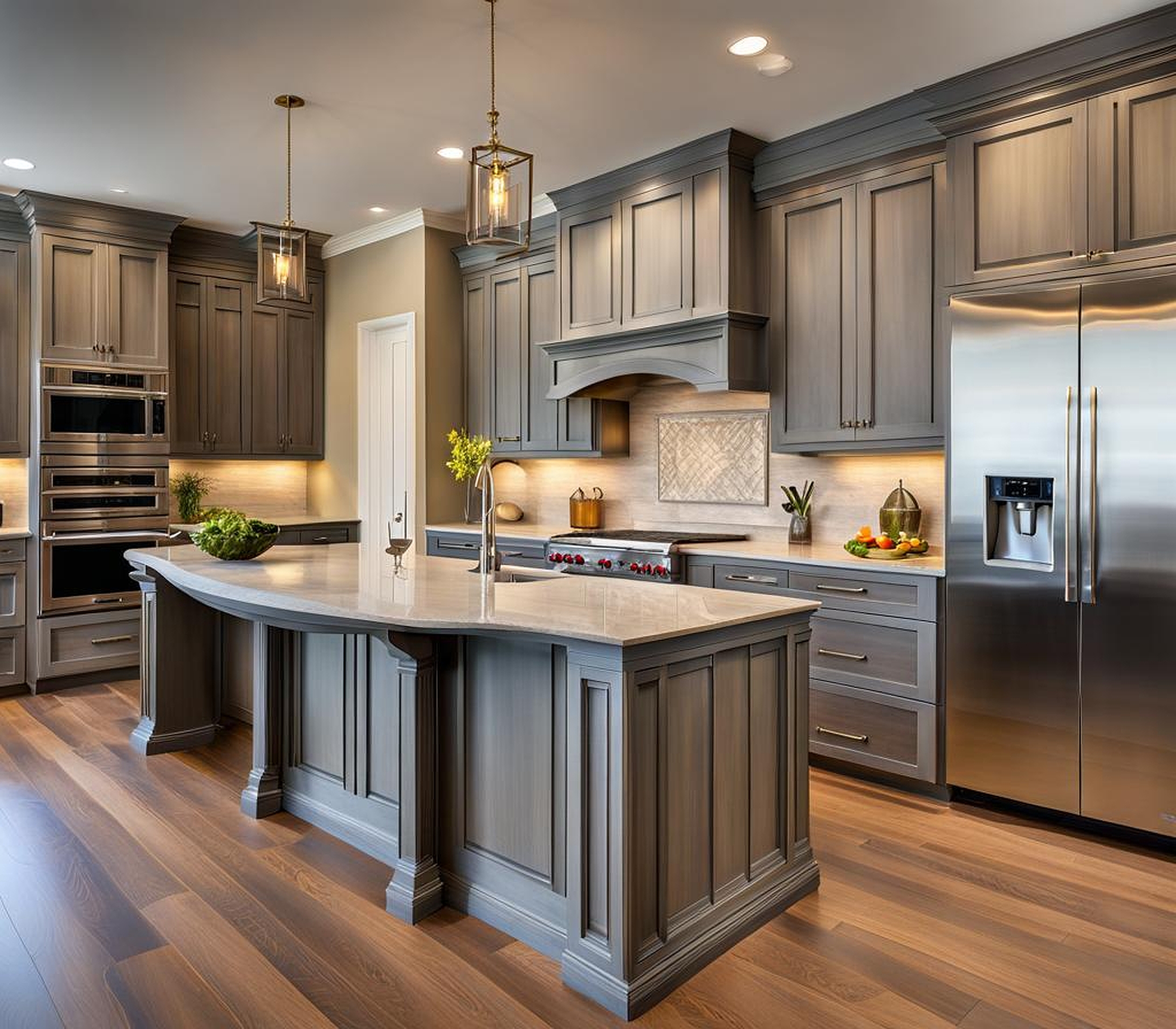 gray stained wood cabinets