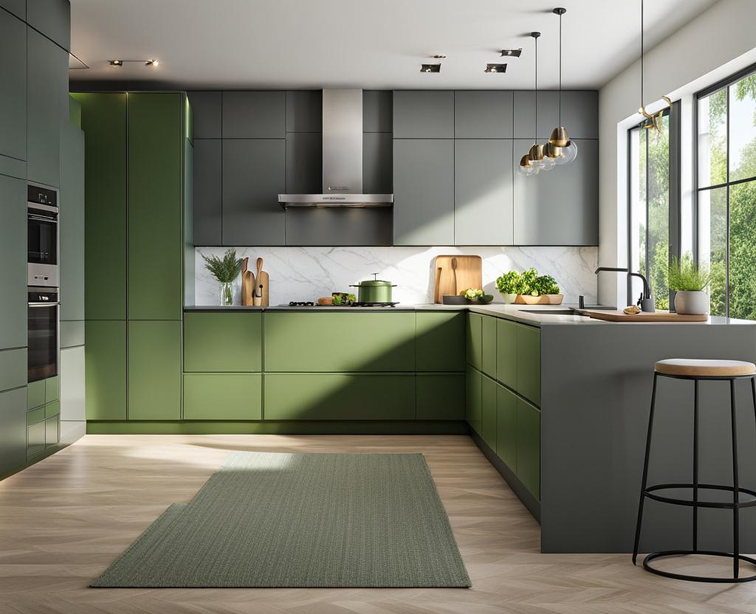 Modern Green and Gray Kitchen Aesthetics