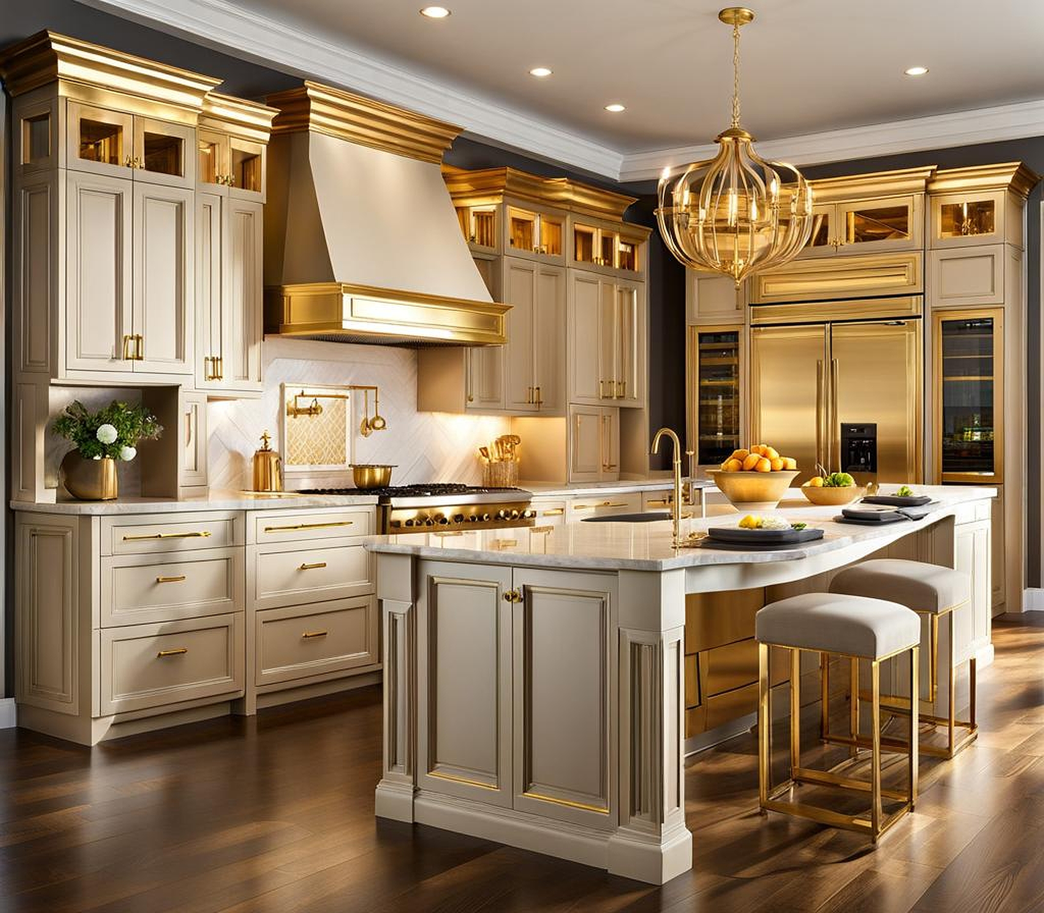 kitchens with gold hardware