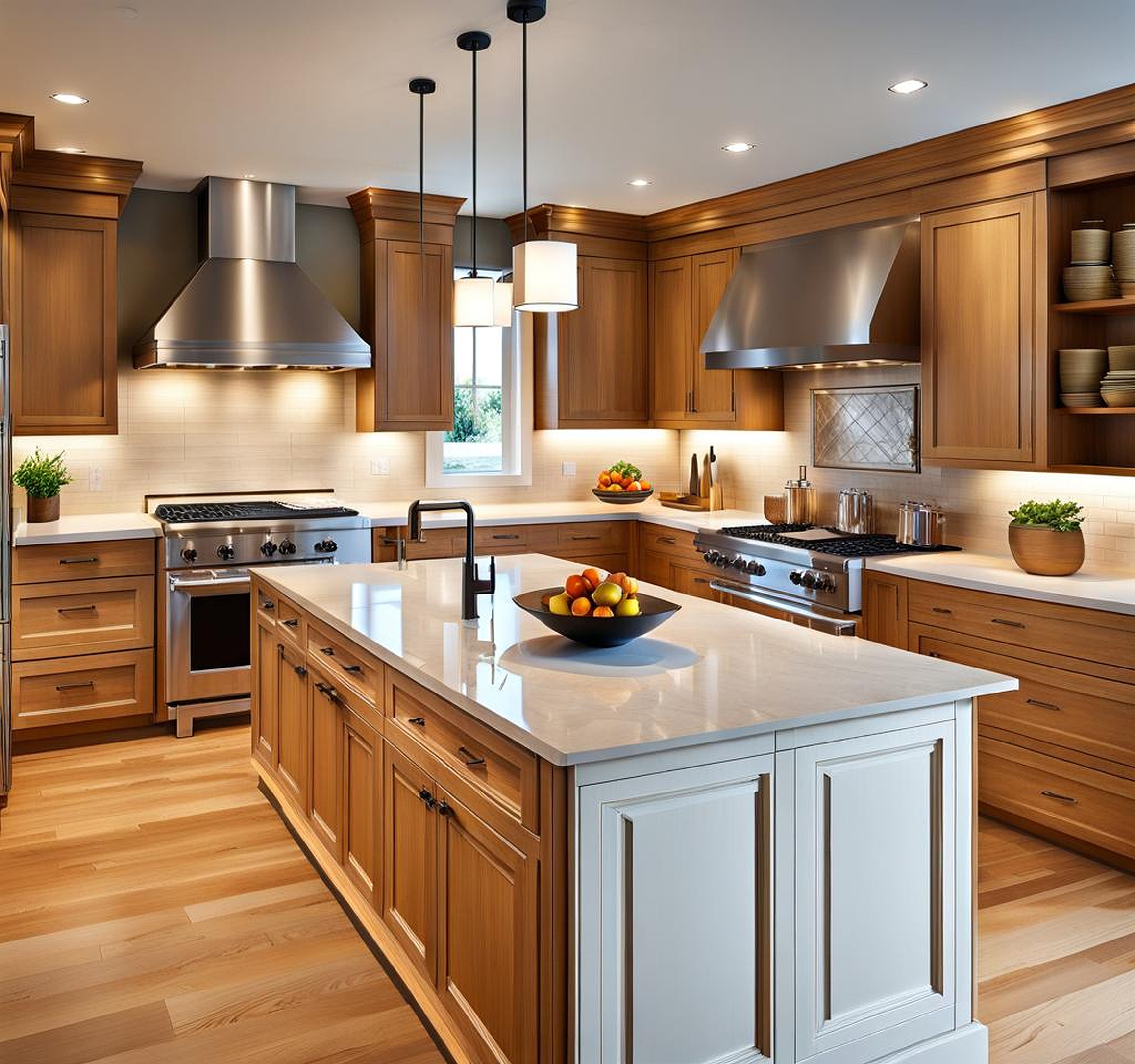 light wood cabinets white countertops