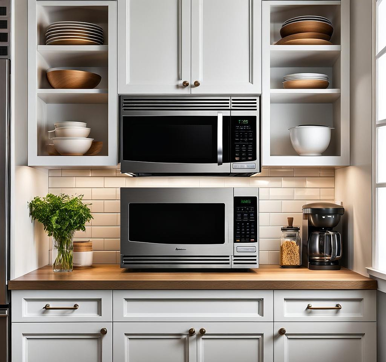 Stylish Microwave Shelf Placement for a Modern Kitchen