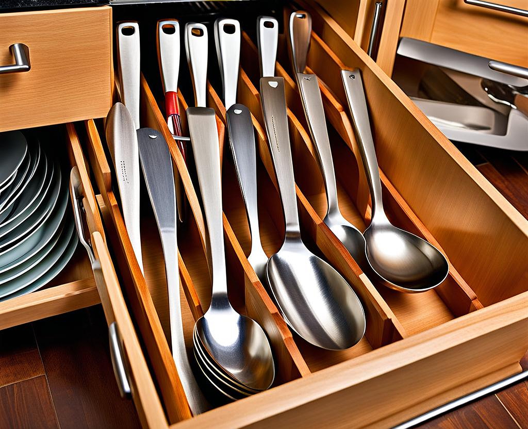 organizing utensils in kitchen