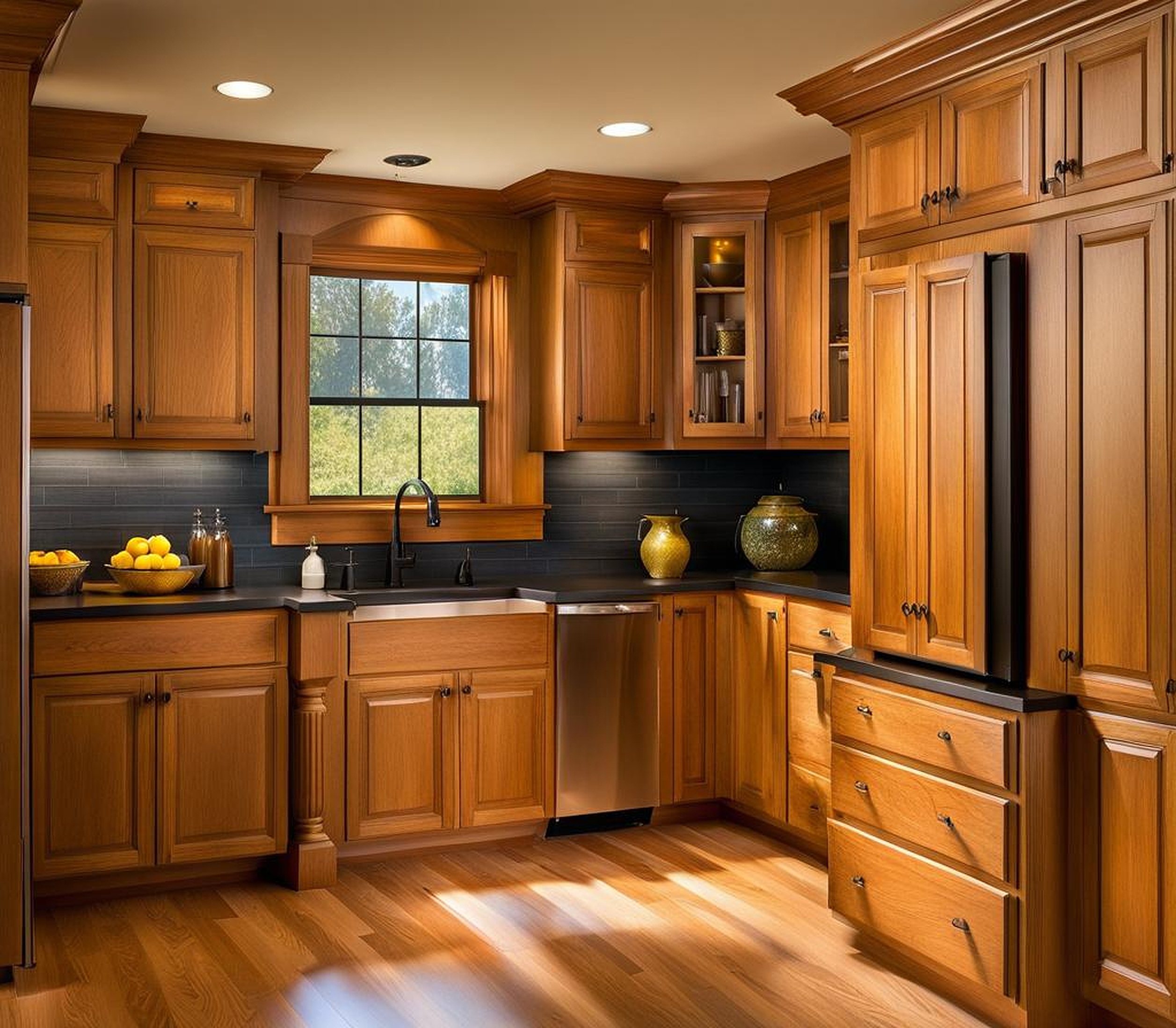 refinish honey oak cabinets