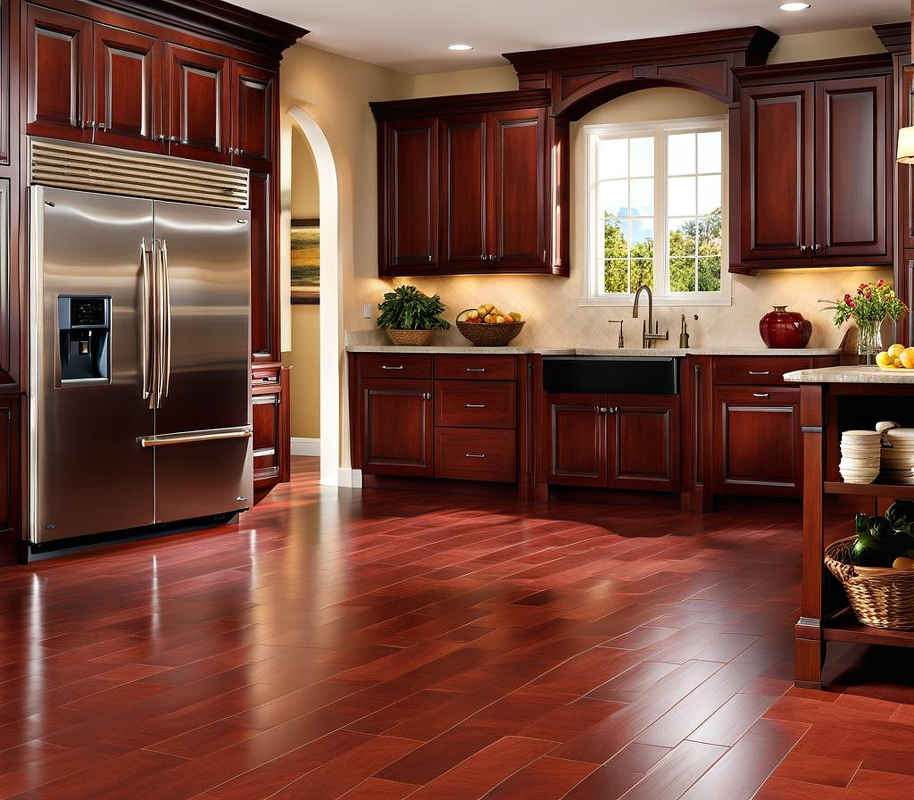 Refined Flooring for Cherry Cabinet Sophistication