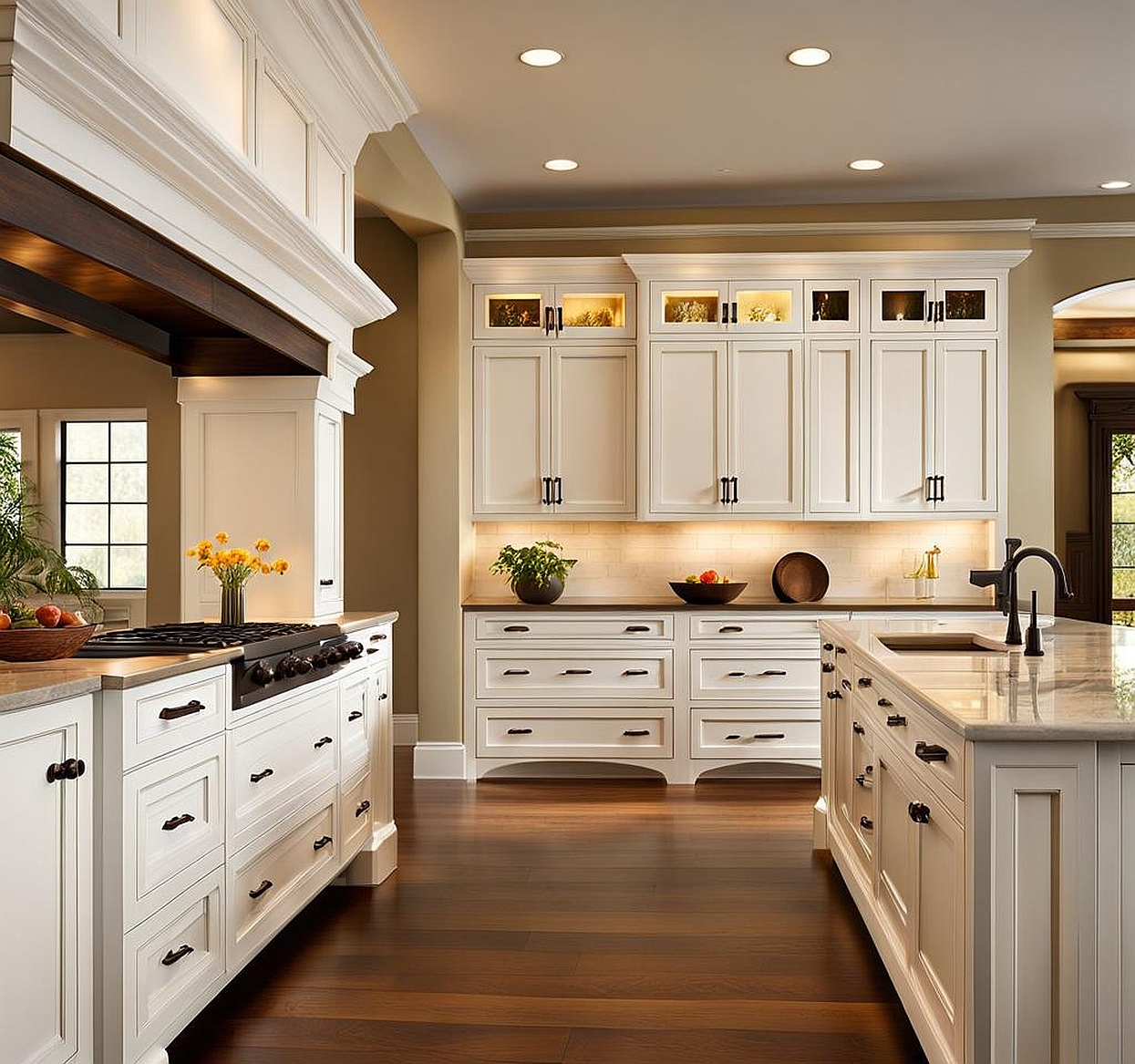 Refined White Cabinets Anchored by Oil Rubbed Bronze Hardware